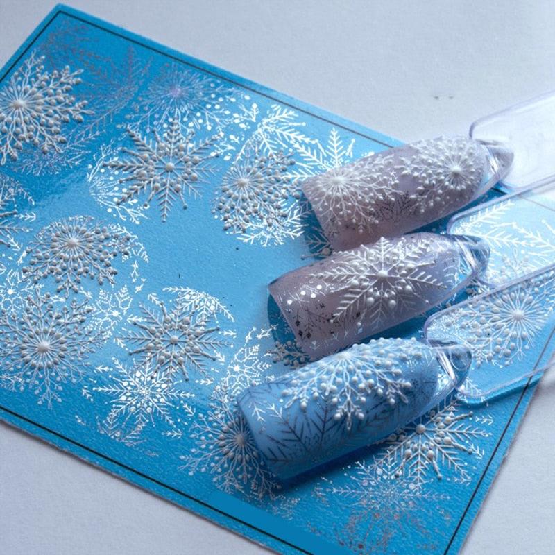 Winter Christmas Acrylic Engraved Nail Sticker Colorful Snow Design Decals Nail Water Slide Decals Nail Art Stickers Decals Christmas Snowflake Bronzing Christmas Slider Nail Art 3D Decals Decoration Decals Snowflakes Elk Bear Christmas Xmas Stickers
