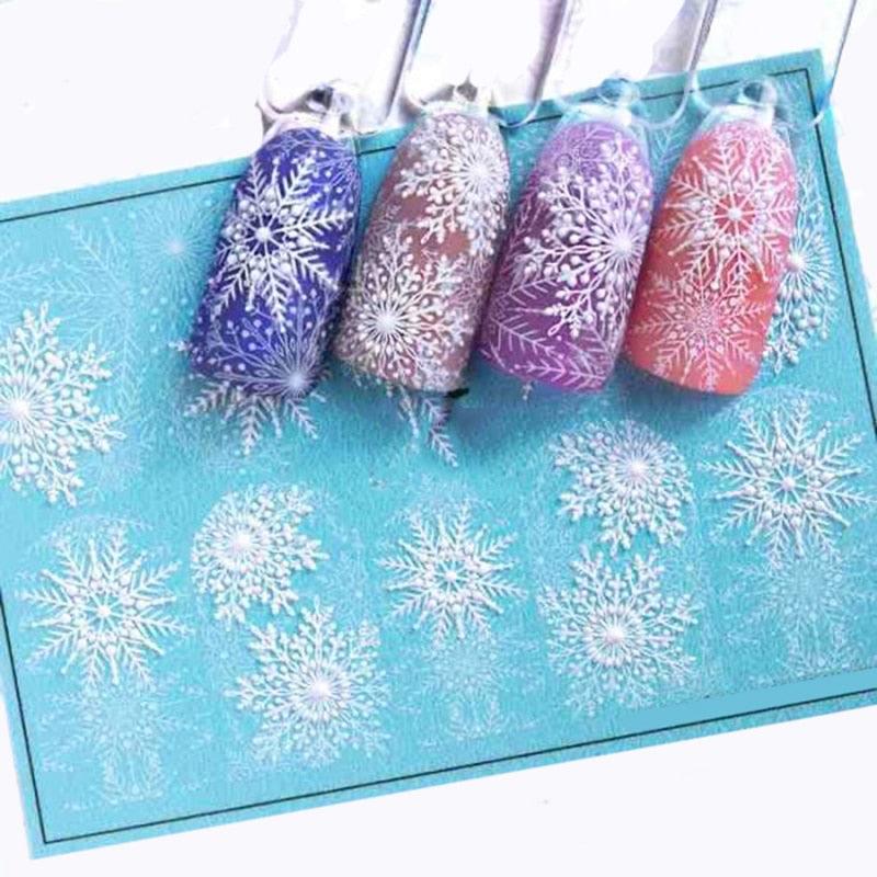 Winter Christmas Acrylic Engraved Nail Sticker Colorful Snow Design Decals Nail Water Slide Decals Nail Art Stickers Decals Christmas Snowflake Bronzing Christmas Slider Nail Art 3D Decals Decoration Decals Snowflakes Elk Bear Christmas Xmas Stickers
