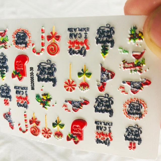 Winter Christmas Acrylic Engraved Nail Sticker Colorful Snow Design Decals Nail Water Slide Decals Nail Art Stickers Decals Christmas Snowflake Bronzing Christmas Slider Nail Art 3D Decals Decoration Decals Snowflakes Elk Bear Christmas Xmas Stickers
