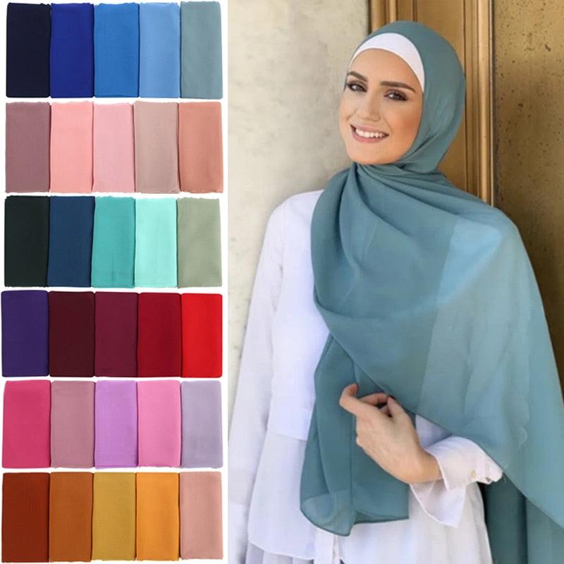 Winter Fashion Long Solid Color Soft Muslim Bubble Chiffon Hijab Scarf Shawls Hijab Elegant Scarf Wrap Lightweight Islamic Head Wear Escharpe Shawls Headband Wraps Lightweight Head Scarves Ladies Hijabs For Women