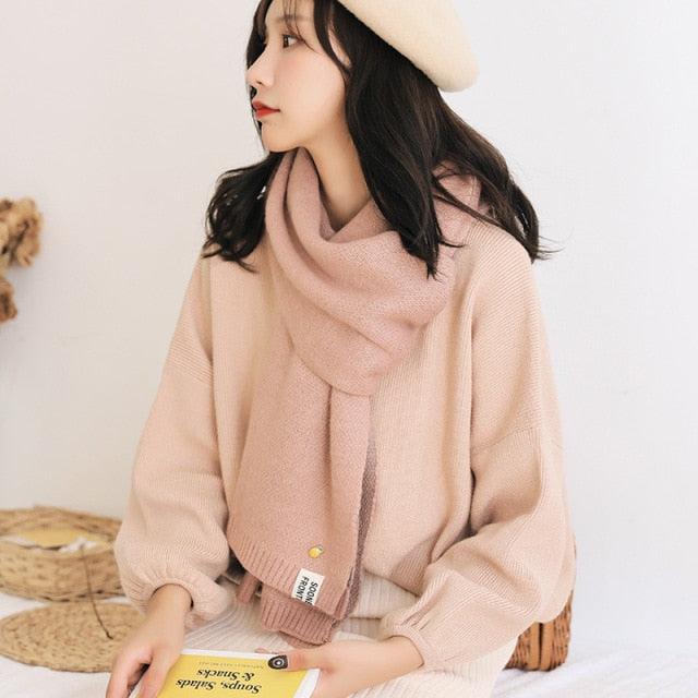 Winter Soft Solid Thicken Soft Lightweight Warm Scarf Cashmere Scarves Pashmina Shawls Wraps Scarves Pashmina Shawls Wraps Knitted Wool Long Scarf Women