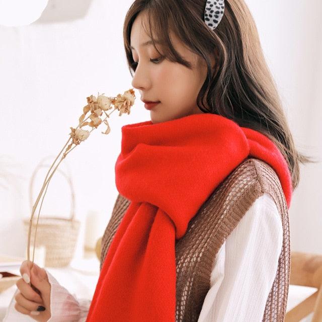 Winter Soft Solid Thicken Soft Lightweight Warm Scarf Cashmere Scarves Pashmina Shawls Wraps Scarves Pashmina Shawls Wraps Knitted Wool Long Scarf Women