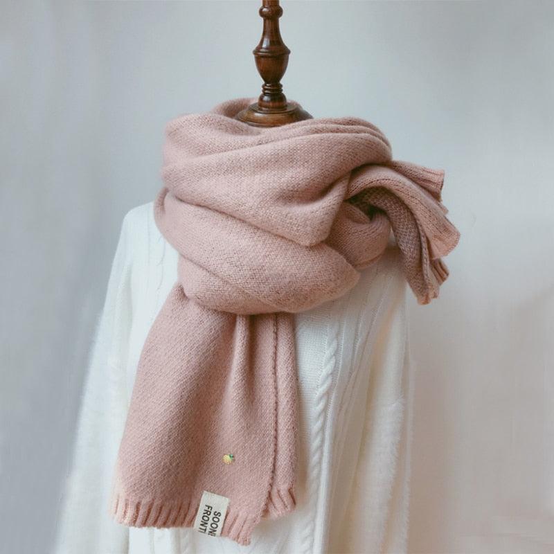 Winter Soft Solid Thicken Soft Lightweight Warm Scarf Cashmere Scarves Pashmina Shawls Wraps Scarves Pashmina Shawls Wraps Knitted Wool Long Scarf Women