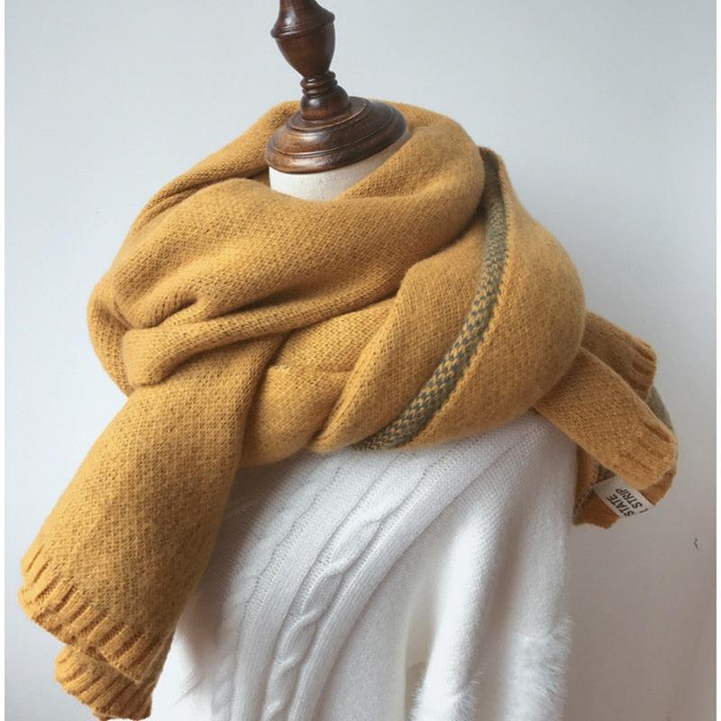 Winter Soft Solid Thicken Soft Lightweight Warm Scarf Cashmere Scarves Pashmina Shawls Wraps Scarves Pashmina Shawls Wraps Knitted Wool Long Scarf Women