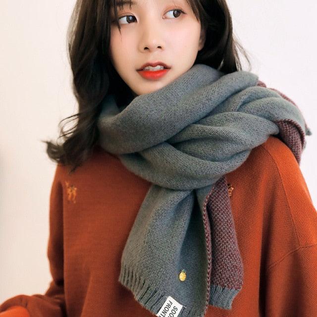 Winter Soft Solid Thicken Soft Lightweight Warm Scarf Cashmere Scarves Pashmina Shawls Wraps Scarves Pashmina Shawls Wraps Knitted Wool Long Scarf Women