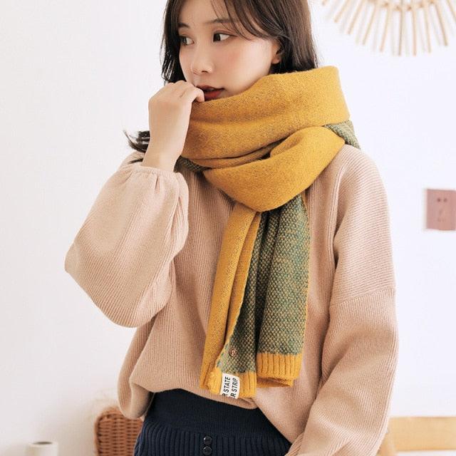 Winter Soft Solid Thicken Soft Lightweight Warm Scarf Cashmere Scarves Pashmina Shawls Wraps Scarves Pashmina Shawls Wraps Knitted Wool Long Scarf Women