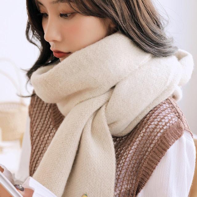 Winter Soft Solid Thicken Soft Lightweight Warm Scarf Cashmere Scarves Pashmina Shawls Wraps Scarves Pashmina Shawls Wraps Knitted Wool Long Scarf Women