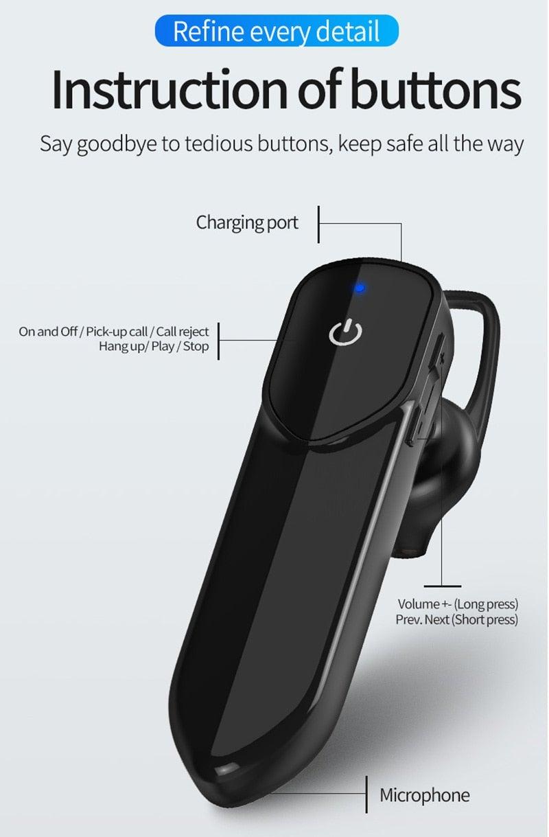 Wireless Bluetooth Headset Business Hands Free Long Standby V5.0 Earphones Waterproof Sport Earbuds With Microphone For Driving