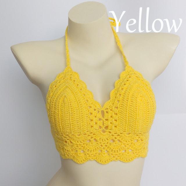 Woman Bikini Top Crochet Knit Separate Female Women Comfortable Beach Crochet Crop Summer Halter Tank Top Beach Knit Bra Beachwear Plus Size Bathing Suits Summer Beach Crochet Crop Tank Top