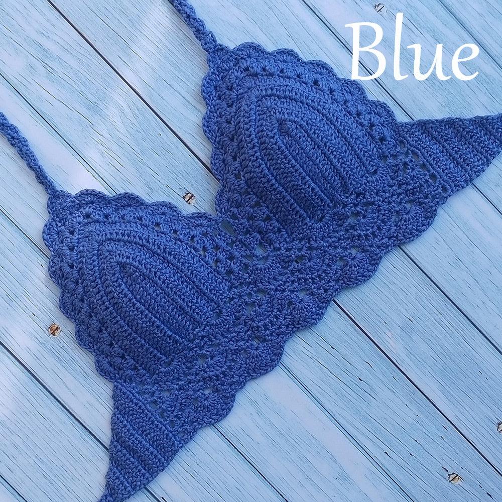 Woman Bikini Top Crochet Knit Separate Female Women Comfortable Beach Crochet Crop Summer Halter Tank Top Beach Knit Bra Beachwear Plus Size Bathing Suits Summer Beach Crochet Crop Tank Top