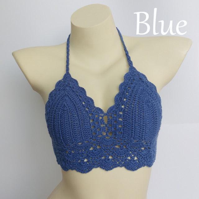 Woman Bikini Top Crochet Knit Separate Female Women Comfortable Beach Crochet Crop Summer Halter Tank Top Beach Knit Bra Beachwear Plus Size Bathing Suits Summer Beach Crochet Crop Tank Top