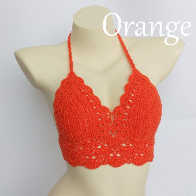Woman Bikini Top Crochet Knit Separate Female Women Comfortable Beach Crochet Crop Summer Halter Tank Top Beach Knit Bra Beachwear Plus Size Bathing Suits Summer Beach Crochet Crop Tank Top
