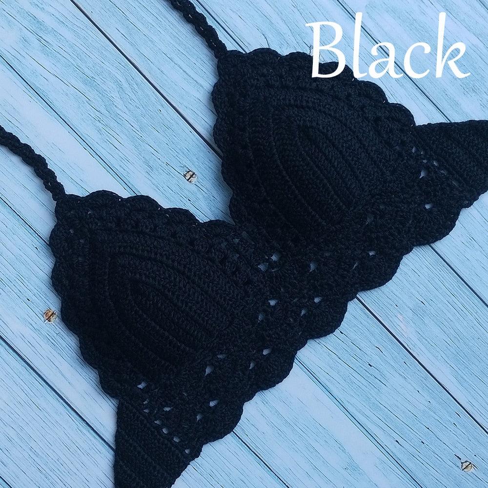 Woman Bikini Top Crochet Knit Separate Female Women Comfortable Beach Crochet Crop Summer Halter Tank Top Beach Knit Bra Beachwear Plus Size Bathing Suits Summer Beach Crochet Crop Tank Top