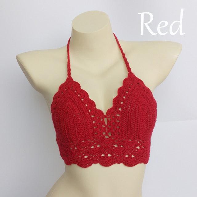 Woman Bikini Top Crochet Knit Separate Female Women Comfortable Beach Crochet Crop Summer Halter Tank Top Beach Knit Bra Beachwear Plus Size Bathing Suits Summer Beach Crochet Crop Tank Top