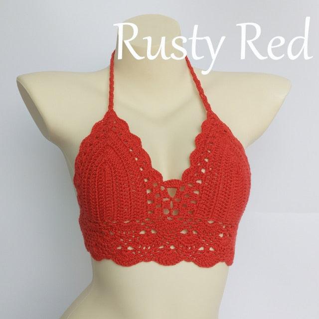 Woman Bikini Top Crochet Knit Separate Female Women Comfortable Beach Crochet Crop Summer Halter Tank Top Beach Knit Bra Beachwear Plus Size Bathing Suits Summer Beach Crochet Crop Tank Top