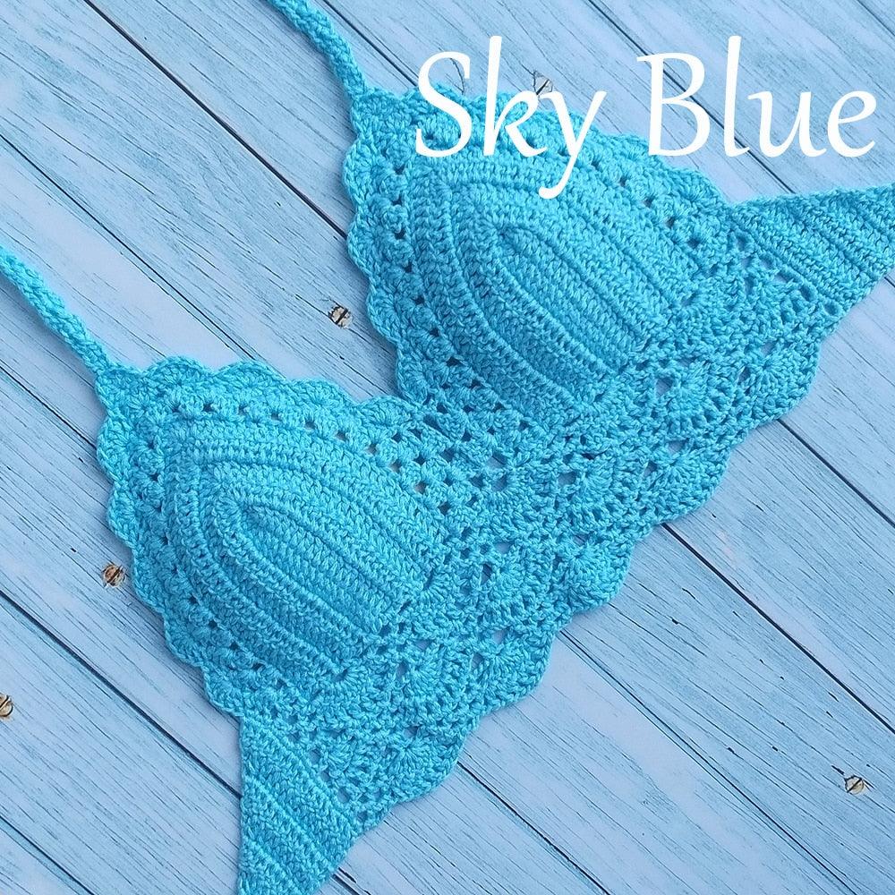 Woman Bikini Top Crochet Knit Separate Female Women Comfortable Beach Crochet Crop Summer Halter Tank Top Beach Knit Bra Beachwear Plus Size Bathing Suits Summer Beach Crochet Crop Tank Top