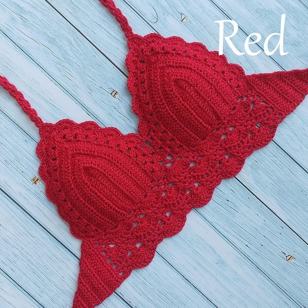 Woman Bikini Top Crochet Knit Separate Female Women Comfortable Beach Crochet Crop Summer Halter Tank Top Beach Knit Bra Beachwear Plus Size Bathing Suits Summer Beach Crochet Crop Tank Top