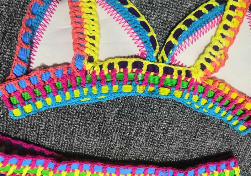 Women Bikini Set Swimwear Beachwear Low Waist Handmade Knit Swimsuit Female Bathing Suit Swimming Suit Women's Halter Sliding Triangle Bikini Sets Charming Tie Side Bathing Suit