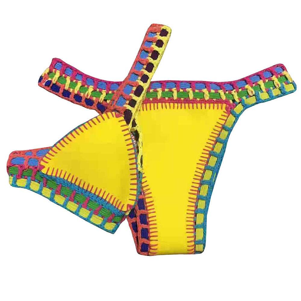 Women Bikini Set Swimwear Beachwear Low Waist Handmade Knit Swimsuit Female Bathing Suit Swimming Suit Women's Halter Sliding Triangle Bikini Sets Charming Tie Side Bathing Suit