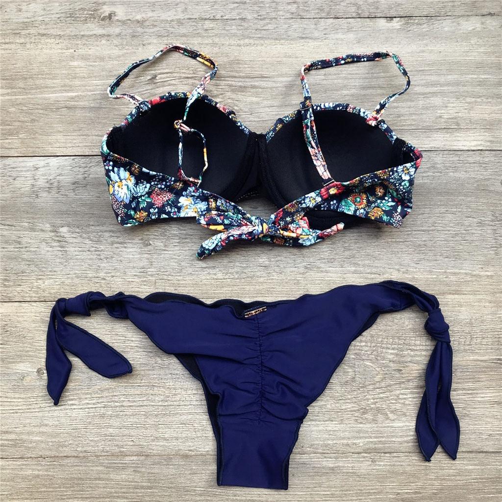 Women Bikini Swimsuit Bandage Floral Print Swimwear Split Bathing Suit Swimsuit Women Two 2 Piece Split Swimsuit Bandage Bikini Sets Halter Tops Bottoms Strapless Swimwear