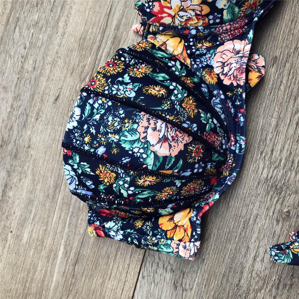 Women Bikini Swimsuit Bandage Floral Print Swimwear Split Bathing Suit Swimsuit Women Two 2 Piece Split Swimsuit Bandage Bikini Sets Halter Tops Bottoms Strapless Swimwear