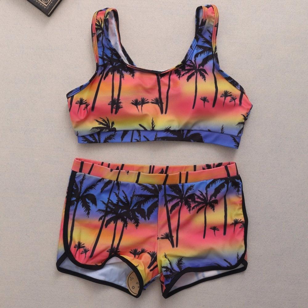 Women Crop Top Swimsuit High Waist Shorts Floral Bikini Beach Swimwear Beachwear New Women's Halter High Waist Bikini Two Piece Swimsuits Matching Soft Bathing Suits