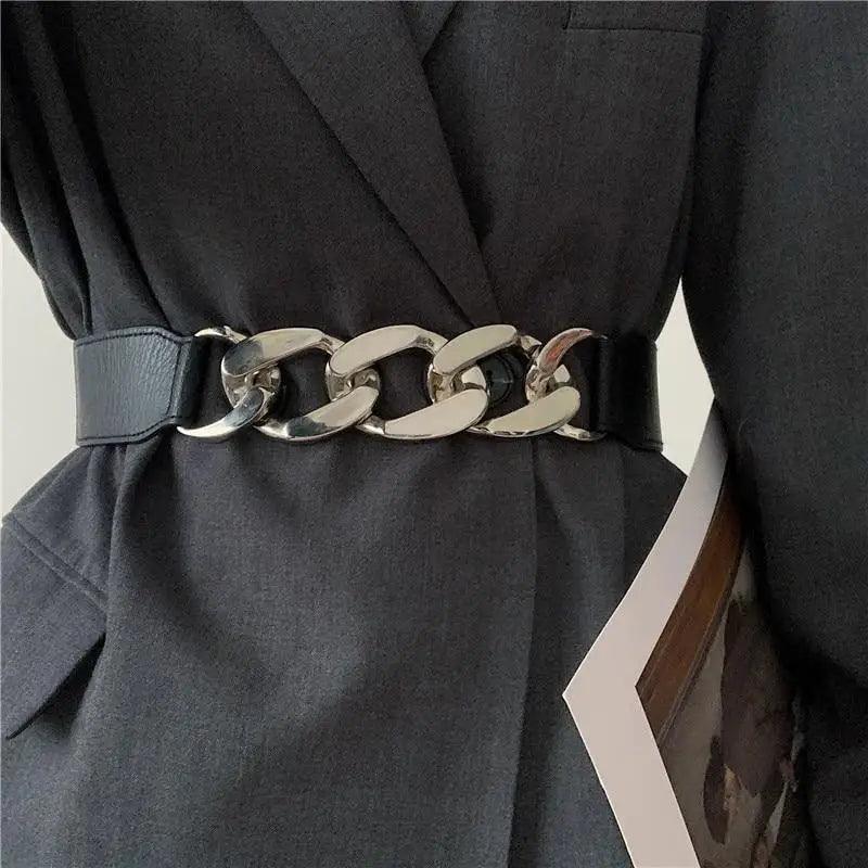Women Elegant Elastic Stretch Wide Dress Belt Big Chain Waistbands For Women Luxury Party Belts For Dresses