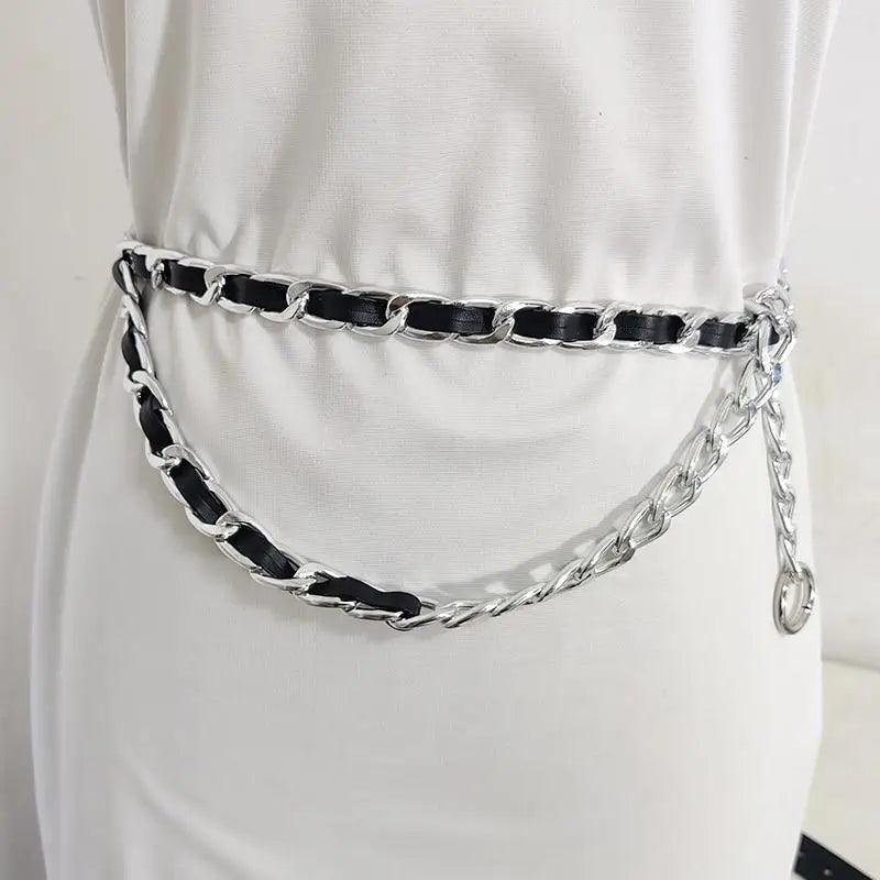 Women Elegant Elastic Stretch Wide Dress Belt Big Chain Waistbands For Women Luxury Party Belts For Dresses