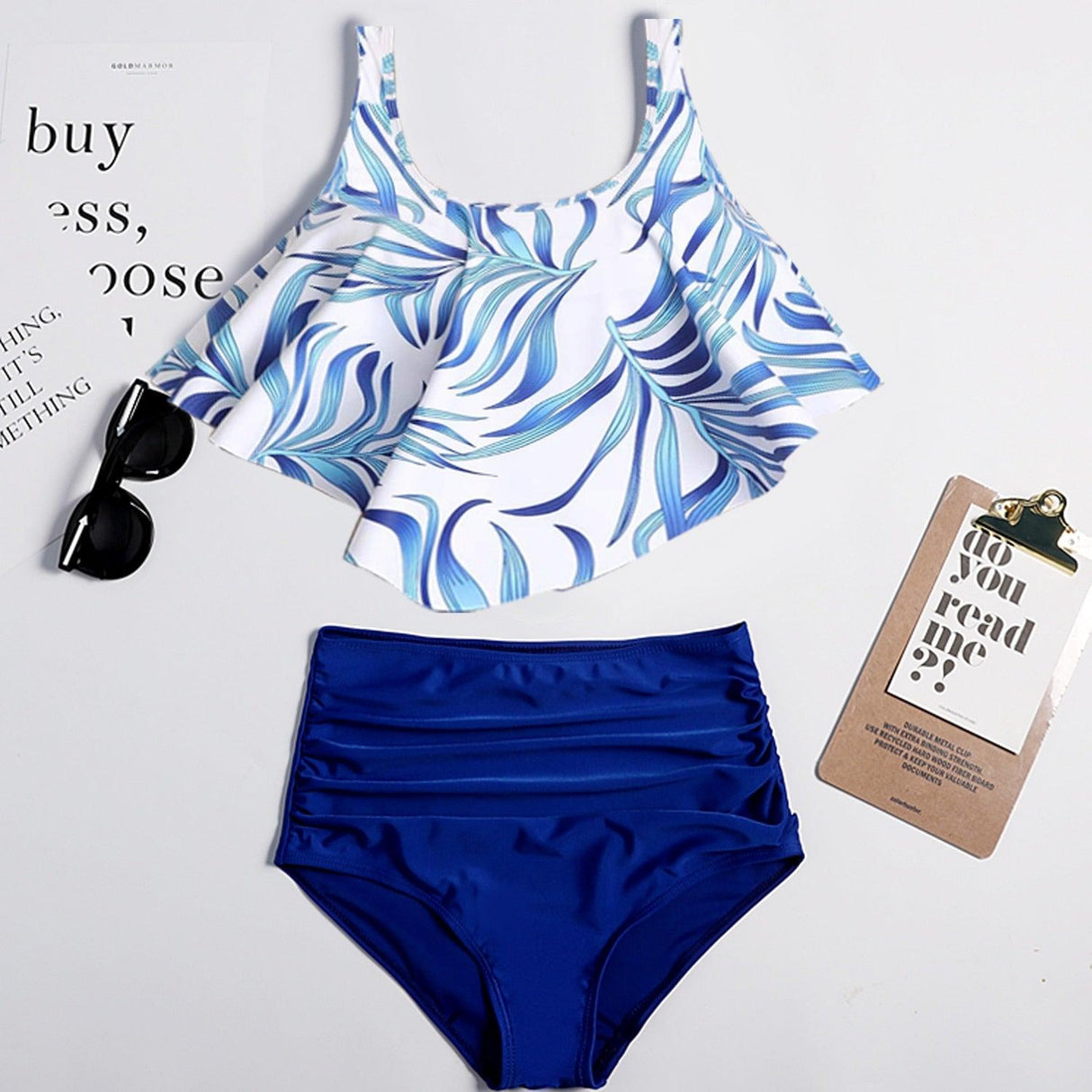 Women High Waist Bikini Plus Size Swimwear Summer Swimsuit Beach Bathing Suit Ruffle Bikini Floral Printed Ruffle High Waist Bikini Set Women's Tummy Control Bathing Suit Swimsuit Flounce Peplum