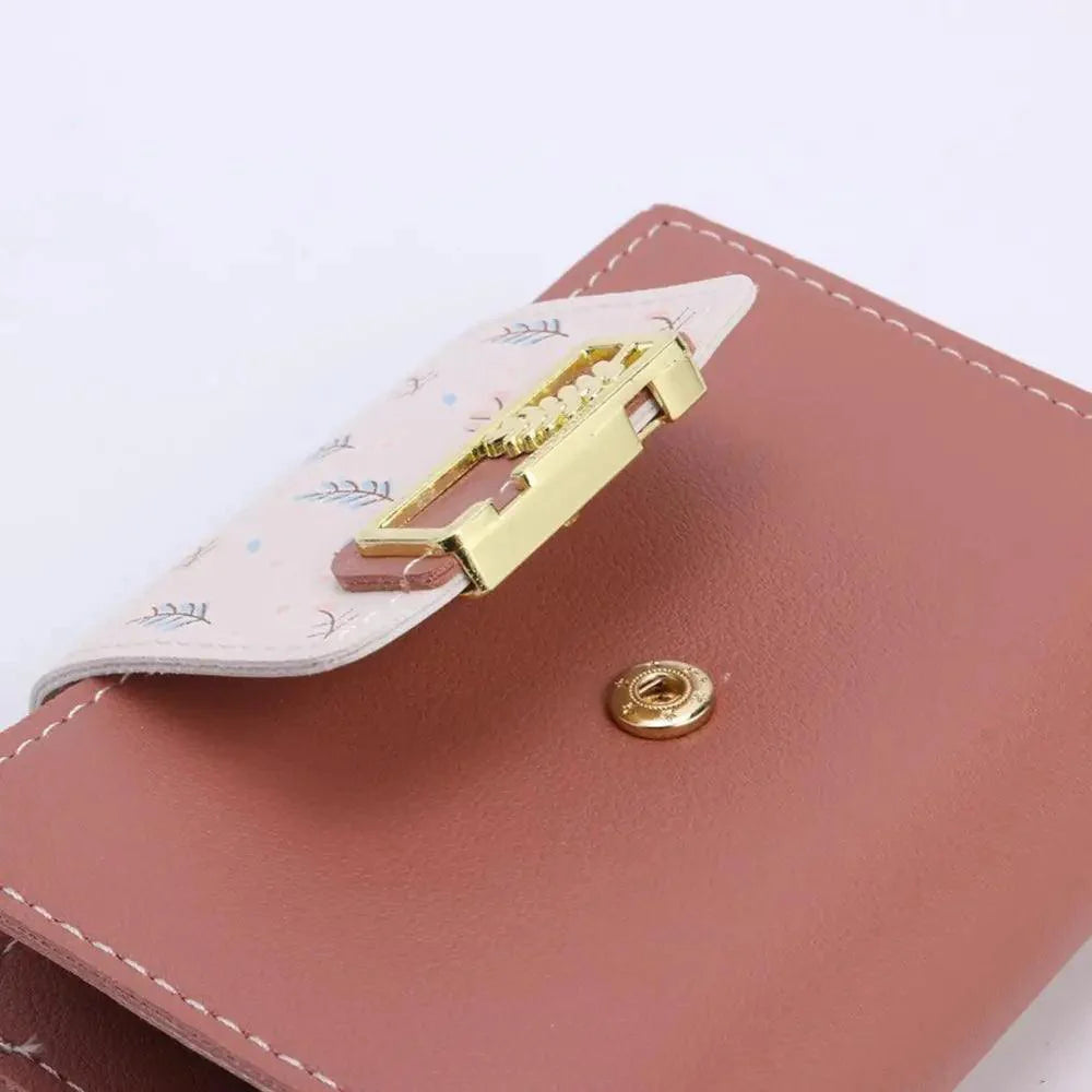 Women Pink PU Leather Short Wallet Trendy New Fashion Vintage Mini Purses Cute Feather Design Wallets