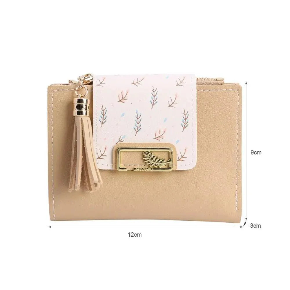 Women Pink PU Leather Short Wallet Trendy New Fashion Vintage Mini Purses Cute Feather Design Wallets