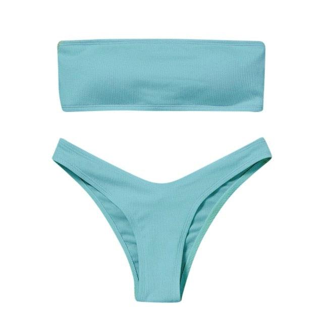 Women's Bikini Two Piece Swimsuit Swimwear Beach Bathing Suit Woman Two-Piece Strapless Padded High Cut Bandeau Bathing Suit Swimwear