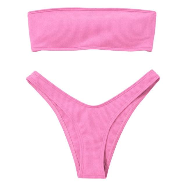 Women's Bikini Two Piece Swimsuit Swimwear Beach Bathing Suit Woman Two-Piece Strapless Padded High Cut Bandeau Bathing Suit Swimwear