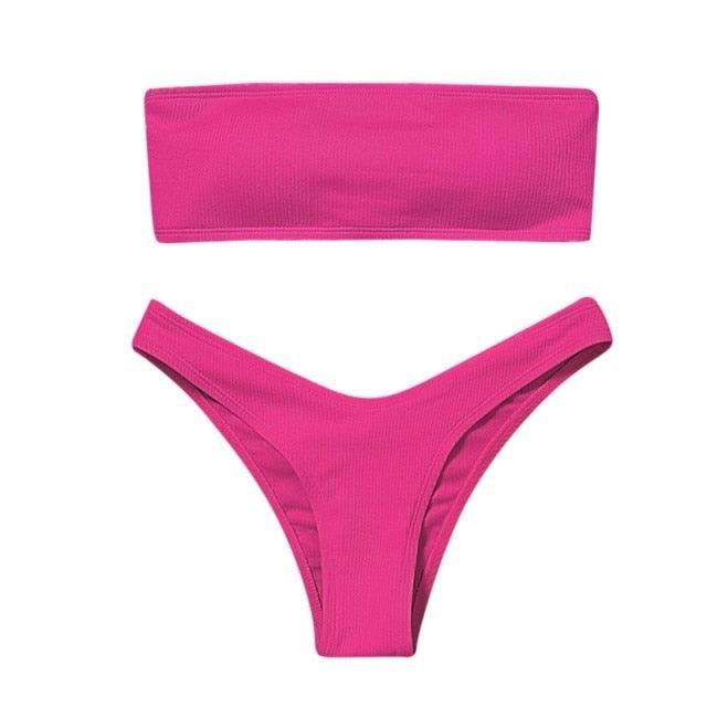 Women's Bikini Two Piece Swimsuit Swimwear Beach Bathing Suit Woman Two-Piece Strapless Padded High Cut Bandeau Bathing Suit Swimwear