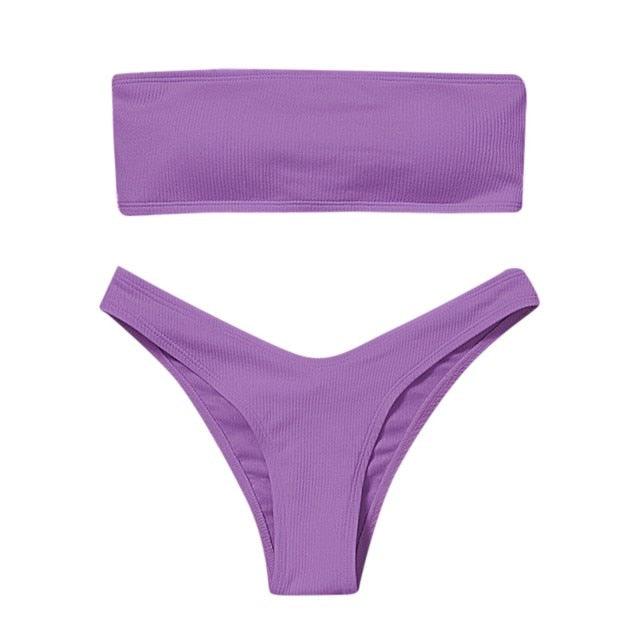 Women's Bikini Two Piece Swimsuit Swimwear Beach Bathing Suit Woman Two-Piece Strapless Padded High Cut Bandeau Bathing Suit Swimwear