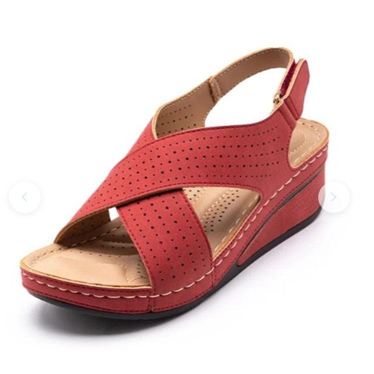 Women Sandals New Summer Shoes Woman Sewing Hollow Out Casual Leather Comfortable Retro Sandals Cutout Leather Crisscross Open Toe Women Casual Summer Platform Walking Shoes