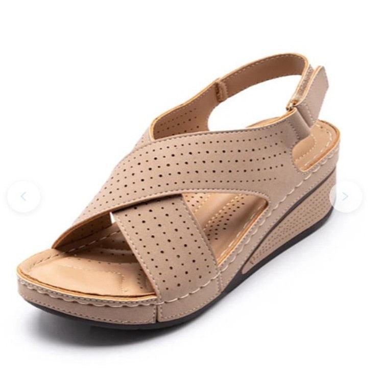 Women Sandals New Summer Shoes Woman Sewing Hollow Out Casual Leather Comfortable Retro Sandals Cutout Leather Crisscross Open Toe Women Casual Summer Platform Walking Shoes