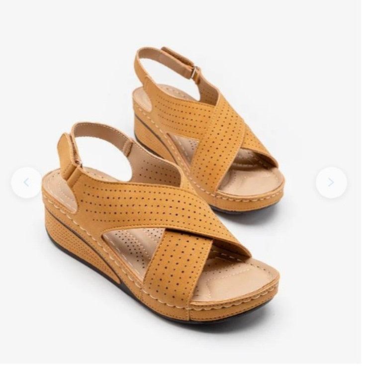 Women Sandals New Summer Shoes Woman Sewing Hollow Out Casual Leather Comfortable Retro Sandals Cutout Leather Crisscross Open Toe Women Casual Summer Platform Walking Shoes