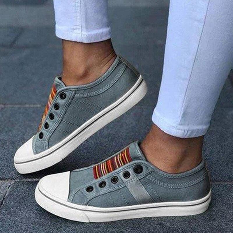 Women Summer Autumn Sneakers Low-Cut Trainers Canvas Flat Sneakers Casual Slip On Canvas Comfortable Walking Flats Shoes For Womens