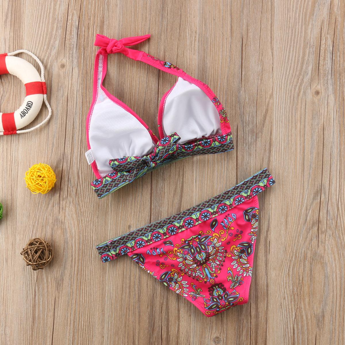 Women Summer Beautiful Print Swimsuit Bikini Set Women's Solid Halter Padded Push Up Bikini Set Two Pieces Swimsuit Swimwear Bathing Suit Push-up Bandage Swimming Costume Bathing Suit Fashion Beachwear