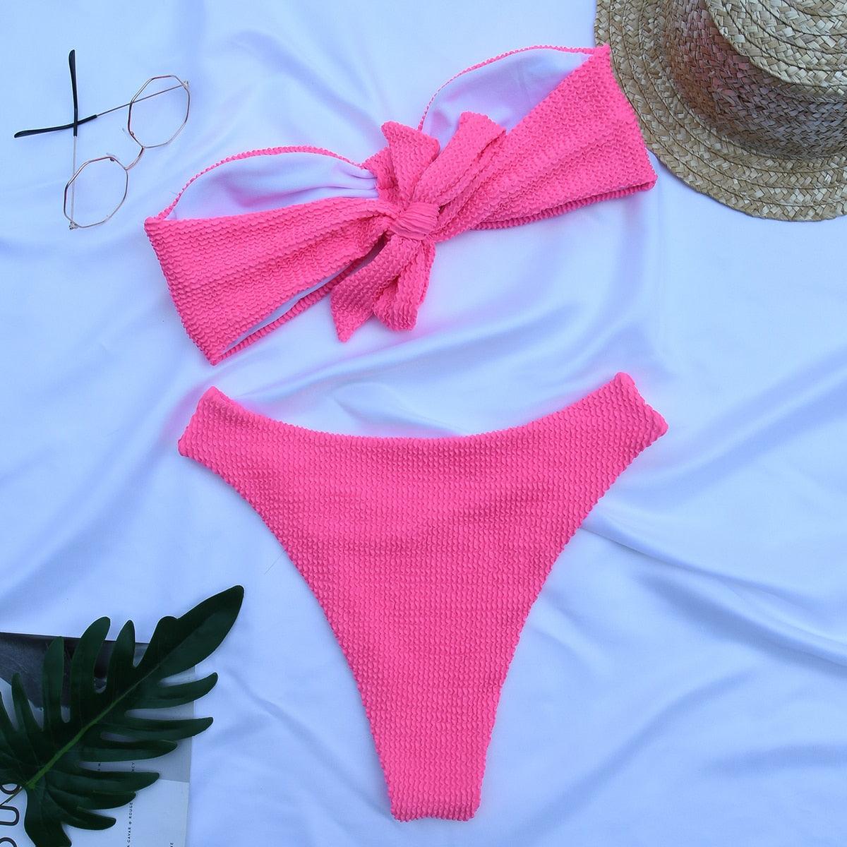 Women Swimsuit Female Bikini Swimwear Women Bikini Set Swimming Suit Bandage Bikini Set Push-Up Swimwear Beachwear Swimsuit Bathing Suits Off Shoulder High Waist Beachwear Set