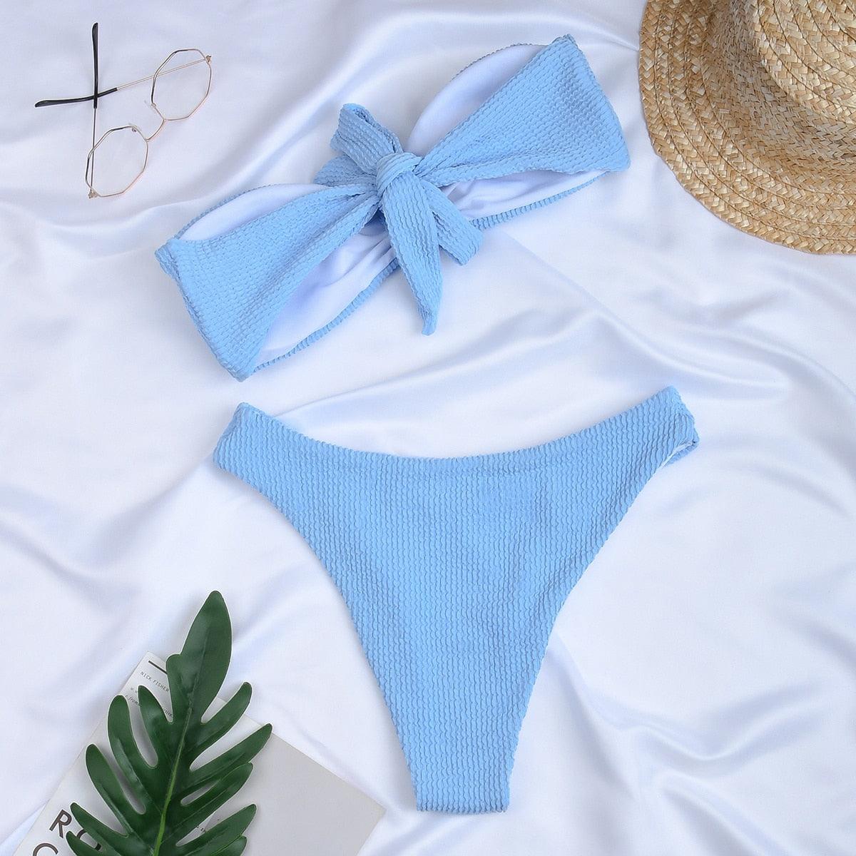 Women Swimsuit Female Bikini Swimwear Women Bikini Set Swimming Suit Bandage Bikini Set Push-Up Swimwear Beachwear Swimsuit Bathing Suits Off Shoulder High Waist Beachwear Set