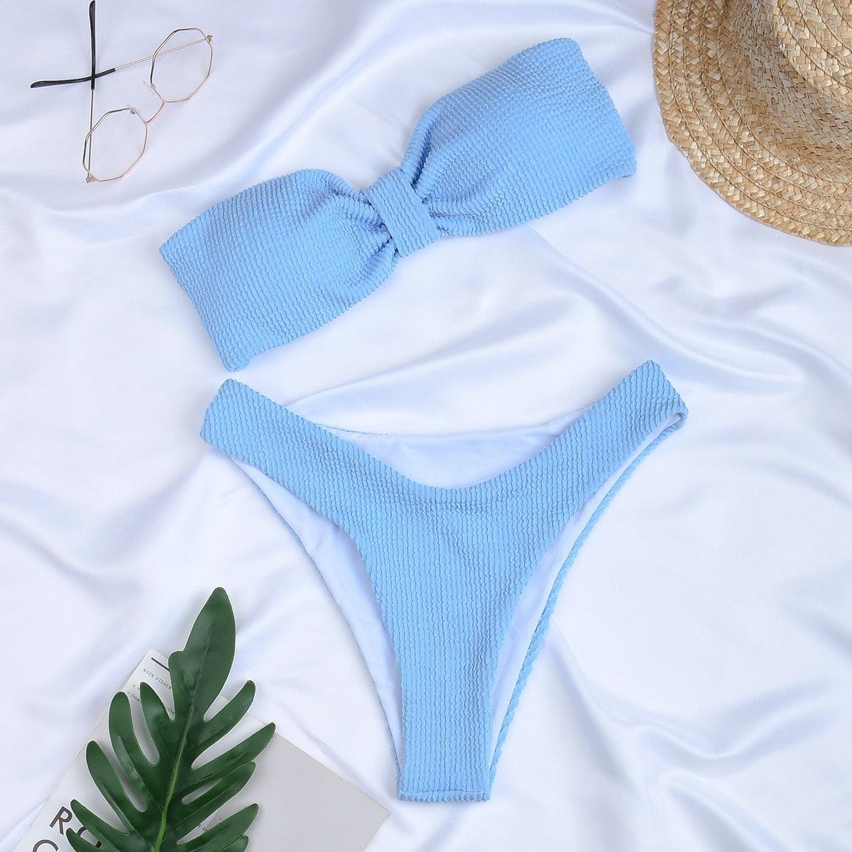 Women Swimsuit Female Bikini Swimwear Women Bikini Set Swimming Suit Bandage Bikini Set Push-Up Swimwear Beachwear Swimsuit Bathing Suits Off Shoulder High Waist Beachwear Set