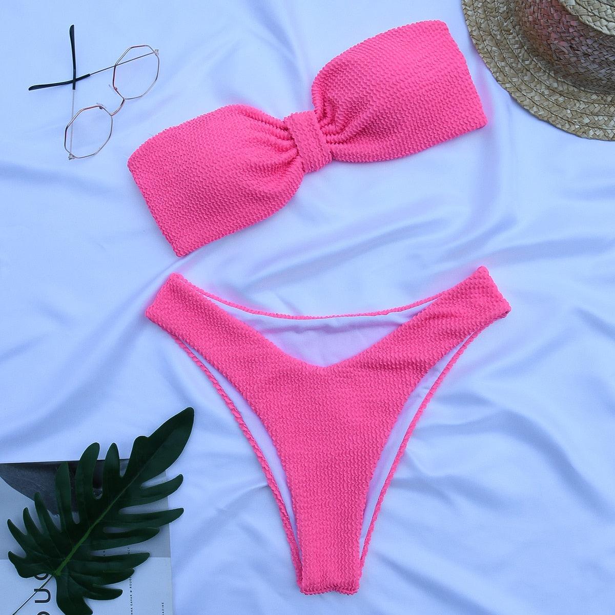 Women Swimsuit Female Bikini Swimwear Women Bikini Set Swimming Suit Bandage Bikini Set Push-Up Swimwear Beachwear Swimsuit Bathing Suits Off Shoulder High Waist Beachwear Set