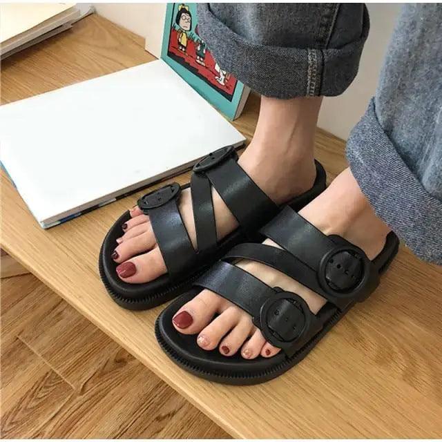 Womens Black Buckle Sandals Soft Casual Thick Comfort Fashion Stylish Design Women Sandals
