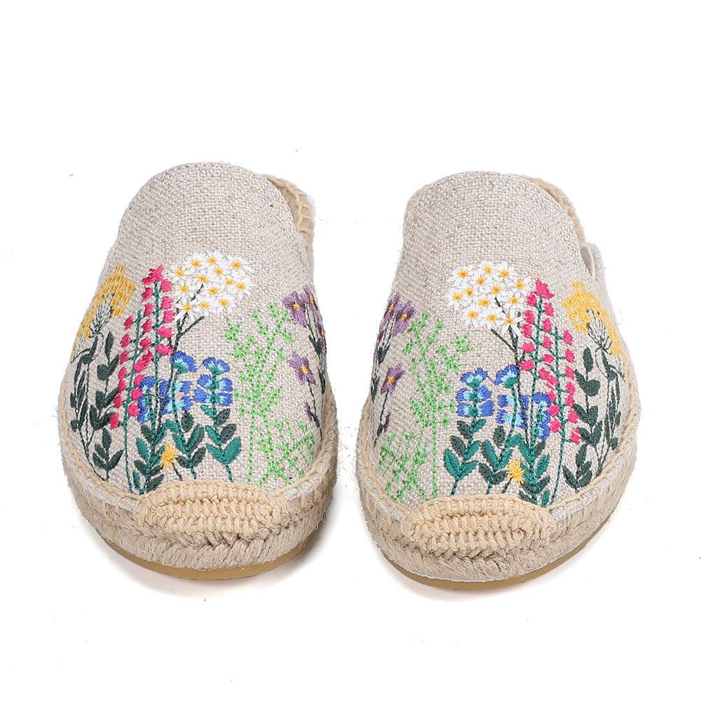 Womens Flip Flops Slippers Real Hemp Summer Rubber Floral Slides Woman Shoes Comfy House Shoes Indoor Outdoor Cozy Womens Slipper Hard Sole Orthopedic Hemp Linen Slides Slippers