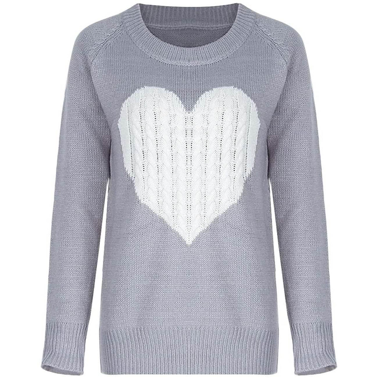 Women's Long Sleeve Crewneck Cute Heart Knitted Sweaters