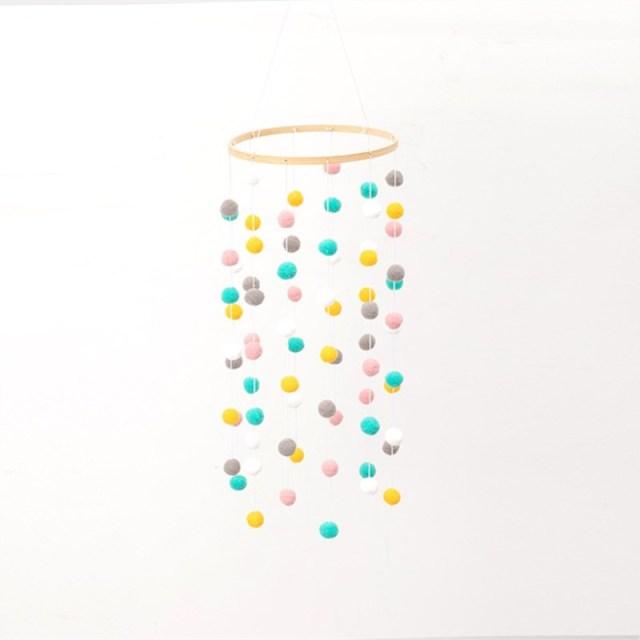 Wooden Ring With Felt Balls Wind Chimes Newborn Baby Bed Bell Pendant Kids Room Decoration Wooden Wind Chime Bed Bell Nursery Mobile Crib Bed Bell Wall Hanging Ornament