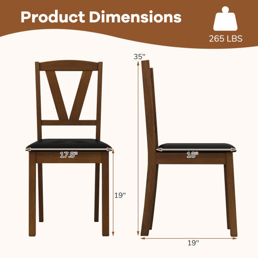 Wooden Dining Chair Set of 2 with PU Leather Upholstered and Rubber Wood Frame-Brown
