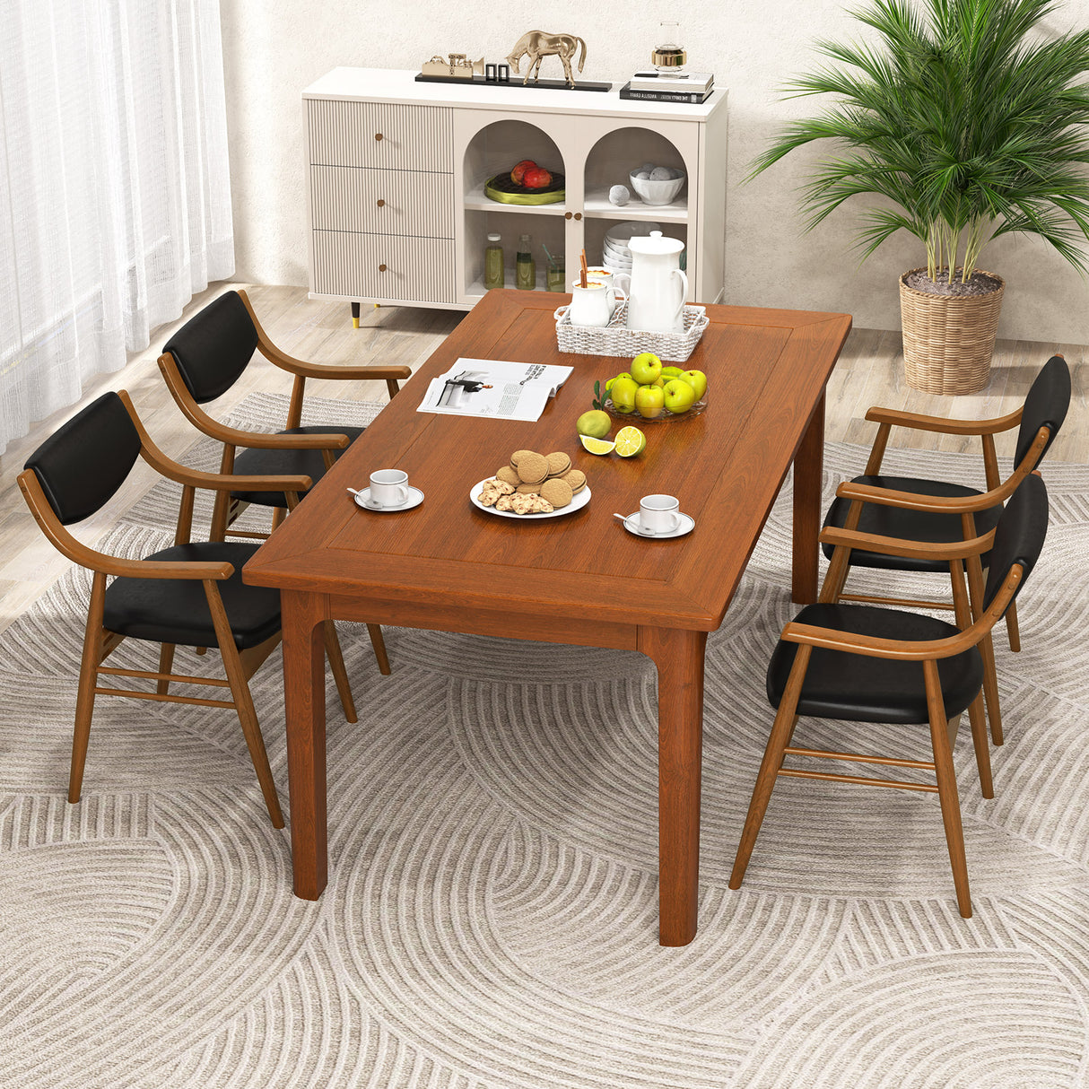 Wooden Dining Chair Set of 2 with Padded Seat and Back-Black